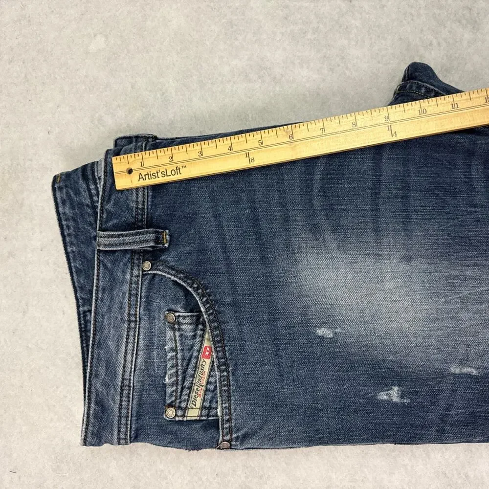 Diesel Industry Safado Jeans Mens 38x32 Blue Button Fly Stretch Distressed Denim